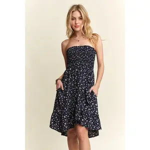 ADORA Smocked Floral Tube Dress with Pockets
