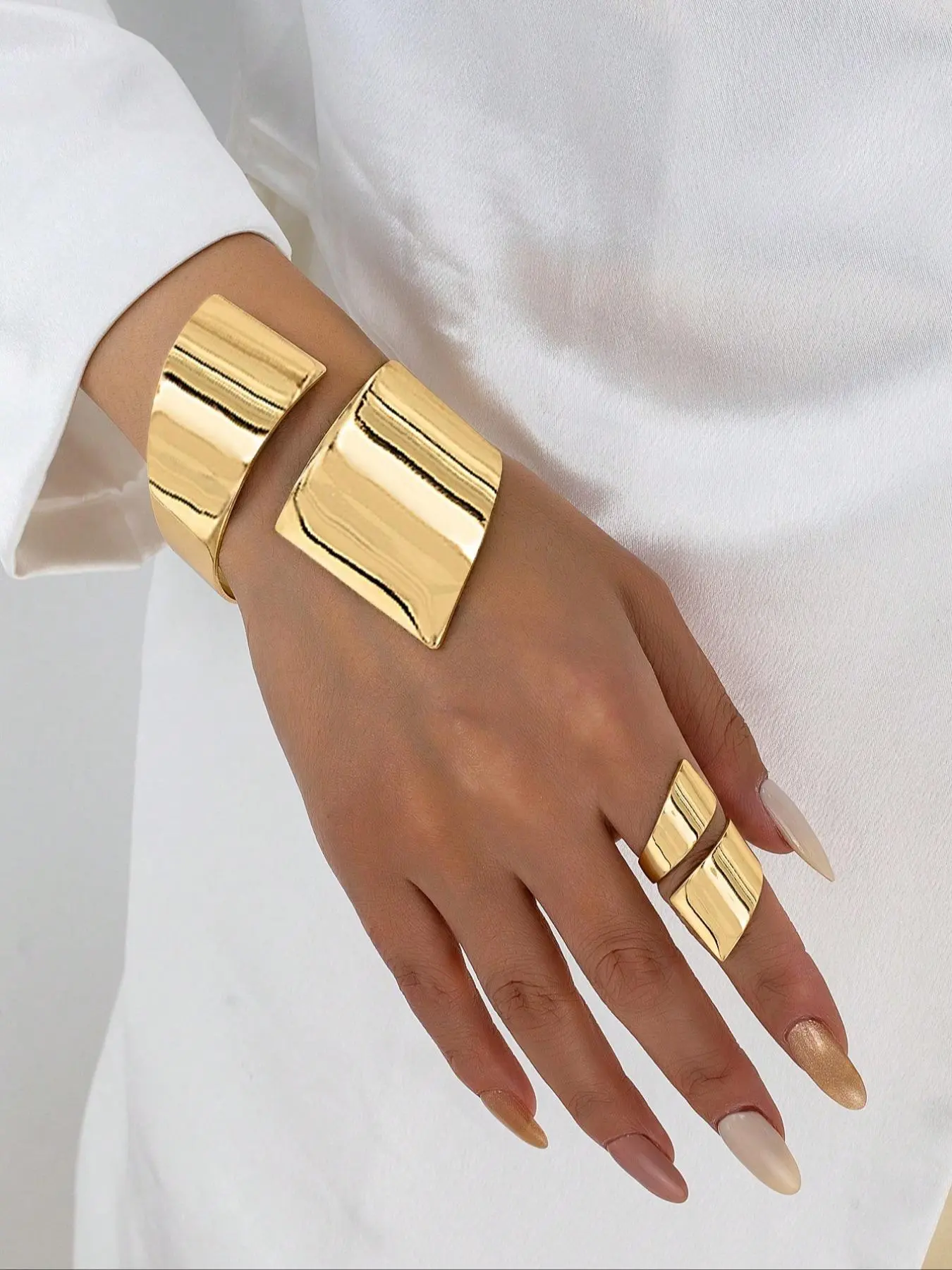 Women's Elegant Minimalist Open Bangle Bracelet & Ring, Trendy All-match & Exquisite Jewelry for Birthday Gift, Fashionable Jewelry Set Bracelet Jewelry Sets