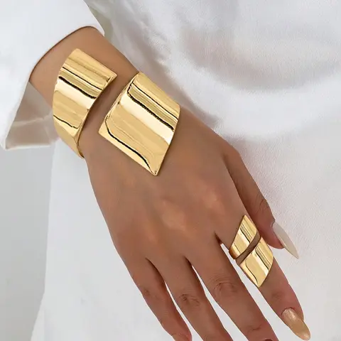 Women's Elegant Minimalist Open Bangle Bracelet & Ring, Trendy All-match & Exquisite Jewelry for Birthday Gift, Fashionable Jewelry Set Bracelet Jewelry Sets
