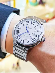Men's Business Quartz Watch, Roman Numerals, Stainless Steel Band, Waterproof, Calendar, Elegant Office Watch, Gift-Ready, Bestseller