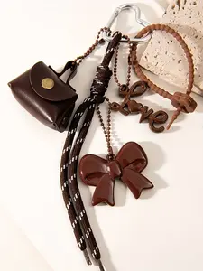 Handmade Woven Bag Keychain, Nylon Rope Woven Cute Bow Pendant Bag Accessories, Bag Charms, Bohemian Style Diy Woven Rope Bag Hanging Decoration Letter Love Buckle