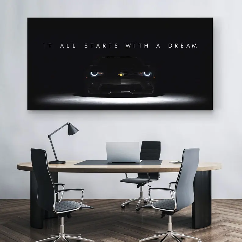 Chevrolet Camaro Dreams Wall Art, Motivational Quote Poster, Sports Car Decor, Gift for Car Lovers