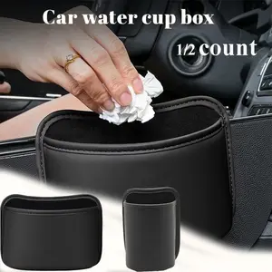 1/2 counts/set Car Cup Holder PU Leather Storage Box, Car Storage Organizers, Multi-Functional Car Armrest Organizer, Car Console Organizer, Key and Miscellaneous Separated Compartment, No Installation Needed