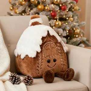 Gingerbread House Pillow Cute Snow House Plush Throw Pillow 12.5" Stuffed Christmas Holiday Decor