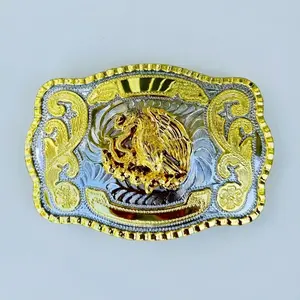 Gold-Tone Mexican Eagle Western Belt Buckle (5.5" x 4") - Hebilla Mexico Escudo Flag - Silver Rodeo Gift for Men