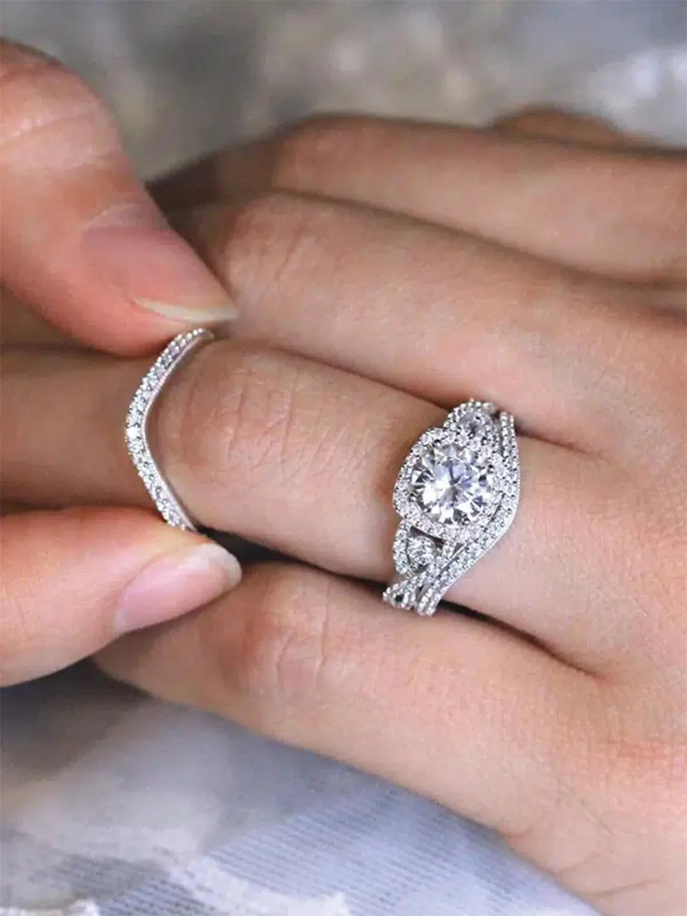 3 Pcs/Set Pretty Cubic Zirconia Stackable Beautiful Rings For Women For Wedding Engagement Party Jewelry Valentine's Day Gift