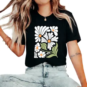 Stylish Boho Wildflower Shirt with Retro Daisy Floral Print, Minimalist Design