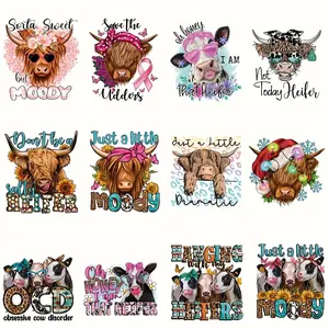 12-Piece Small Cow Heat Transfer Patches, DIY Iron-On Stickers for T-Shirts, Animal Design for Bags & Hats, Embroidery Decorations, Crafts, Diy Material