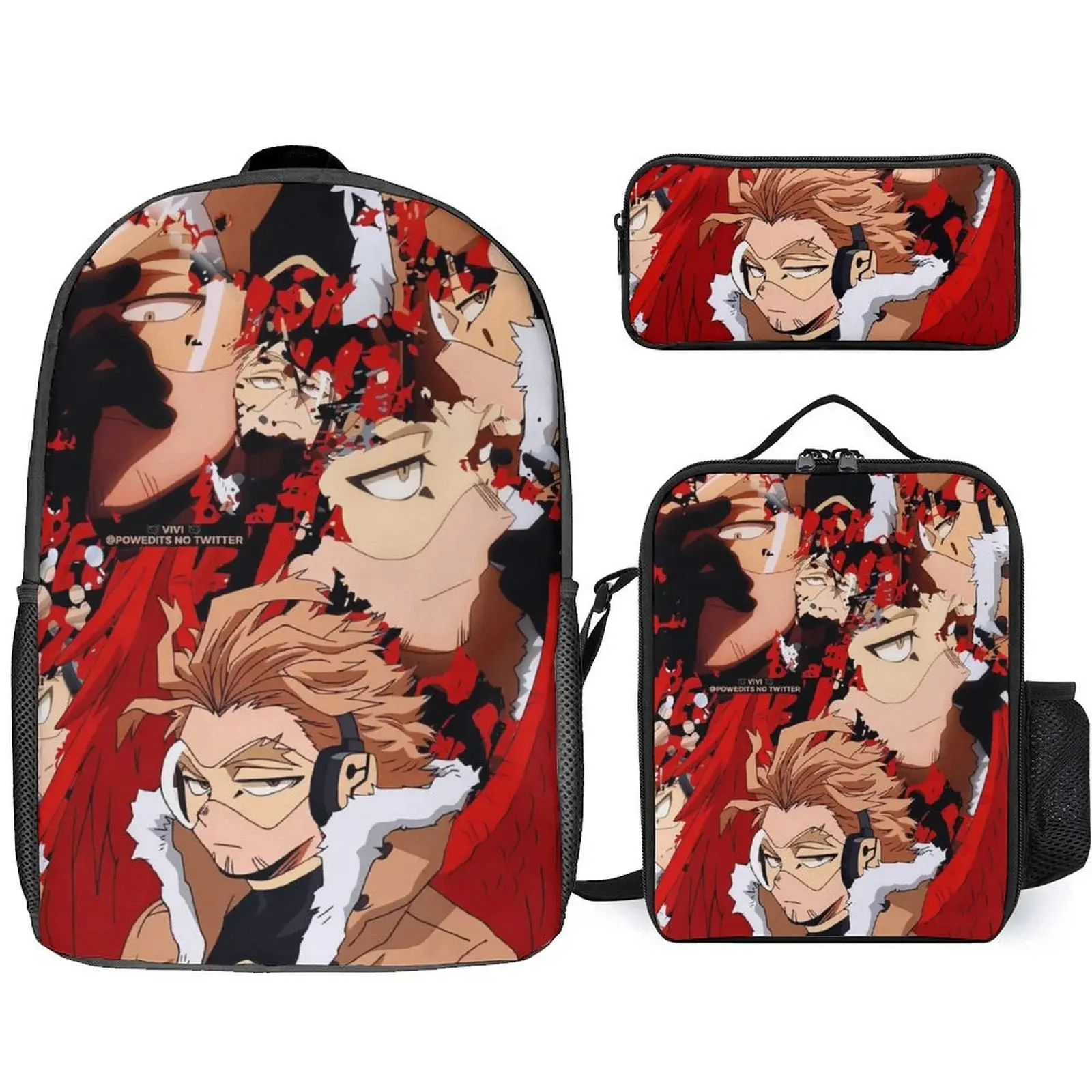 Hero-Academia Keigo Takami 3 Piece Backpack Set with Lunch Bag Pencil Case , High Capacity Bookbag with Lunch Box Pen Box Workplace Travel