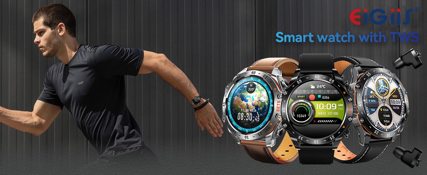 Smart Watch for Men with Earbuds, 2 in 1 Wireless Calling Smartwatch Can Answer & Make Calls, IP67 Waterproof, 100+ Sports Modes, Massive Dials, Practical Functions & Notification Alert, Compatible with iOS Android, Perfect Gifts