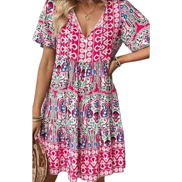 Unity Tied Leisure Vacation Dress With Doll Floral Pattern