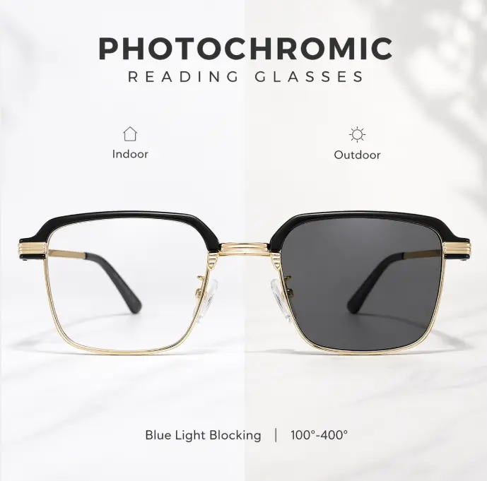 HD Reading Glasses-Anti-Blue Light, UV Protection | Perfect for Work, Travel & Everyday Comfort Photochromic Eyeglasses Photochromic Lens