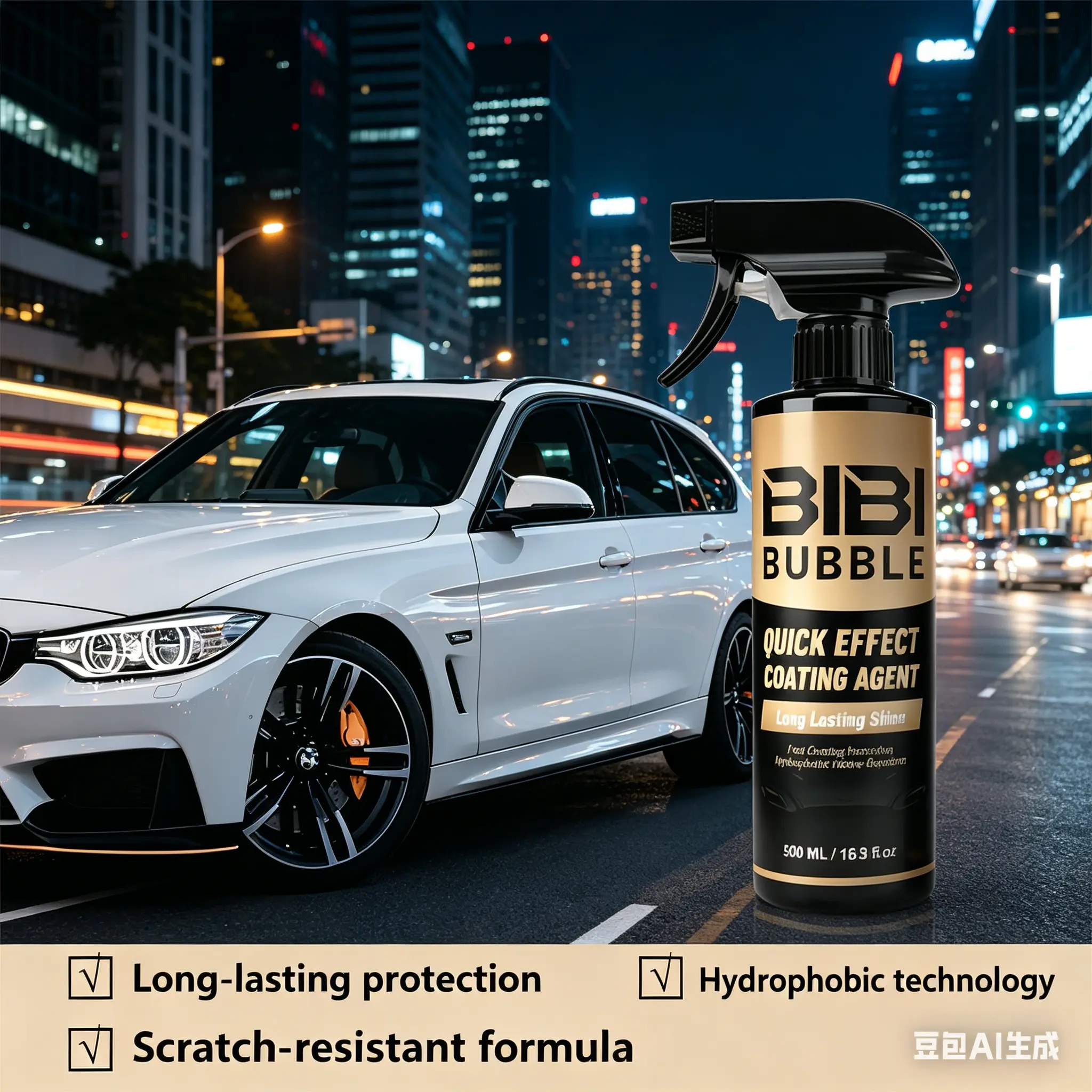 BIBI-BUBBLE 17oz Ceramic Coating Spray 3-in-1Waterless Wash & Wax, Quick Car Polish, Polymer Sealant- Instant Mirror Shine Top Coat for Cars, HydrophobicShowroom Gloss Protection