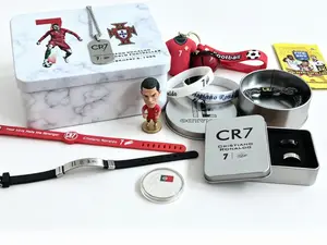 CR7 Cristiano Ronaldo Inspired Soccer Fan Gift Box Set - Premier League Football Accessories Kit with Bracelet, Necklace, Keychain, Figure, Collectibles for Men & Fans