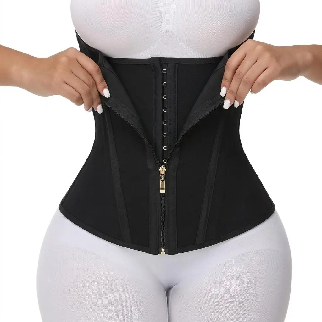 Women’s Zipper Waist Trainer Belt – High Compression Body Shaper, Underbust Latex Corset, Faja Waist Cincher