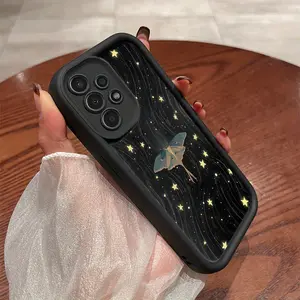 Mysterious Fairy Tale Starry Night Moth Illustration Pattern Phone Case, TPU Shockproof Full Protection Case, Suitable for Samsung S21/22/23/24/25/NOTE20 PLUS ULTRA FE A13/14/15/16/17/33/34/35/36/52/53/54, Ideal Gift for Friends and Family, T209