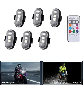 Wireless LED Strobe Lights with Remote Control USB Charing Waterproof Anti-Collision Strobe Lights Motorcycle Car Bike Flashing Light 6 Pcs