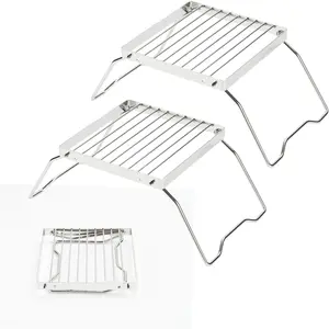 2pcs Folding Campfire Grill, 304 Stainless Steel Portable Campfire Grill Grate Small Camping Campfire Grill Grate Over Fire Pit Camping Grill for Outdoor Backpacking BBQ
