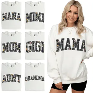 Floral MAMA Sweatshirt Nana Mimi Gigi Aunt Grandma Crewneck Pullover | Botanical Print Women's White Sweater | Perfect Mother's Day Gift & Baby Shower Present | Cozy Oversized Mom Life Aesthetic Top