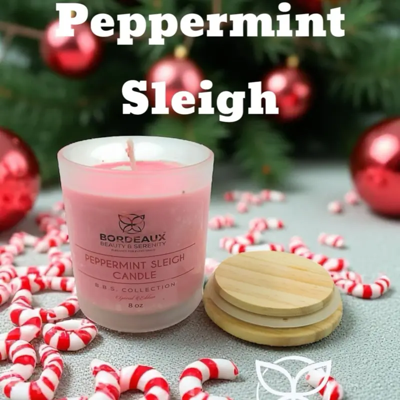 Bordeaux Peppermint Sleigh Candle with Booster The Smell of Christmas 8oz Scented Wax Decorative Candle