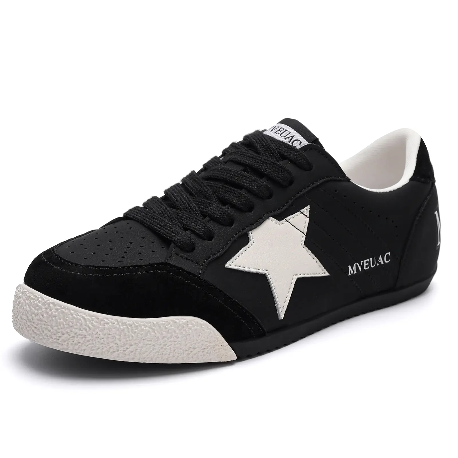 MVEUAC Women's Trendy Fashion Sneakers - Round Toe, Low-Top Lace-Up Athletic Casual Trainers, Star Design, Wear-Resistant Rubber Sole for Daily & All-Seasons Use