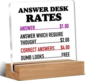 Funny Office Gifts for Coworkers, Boss Gifts, Answer Desk Rates  Plaque, Gag  for Boss Employee, White Elephant  Office Desk Signs Decor 4  4 Inches