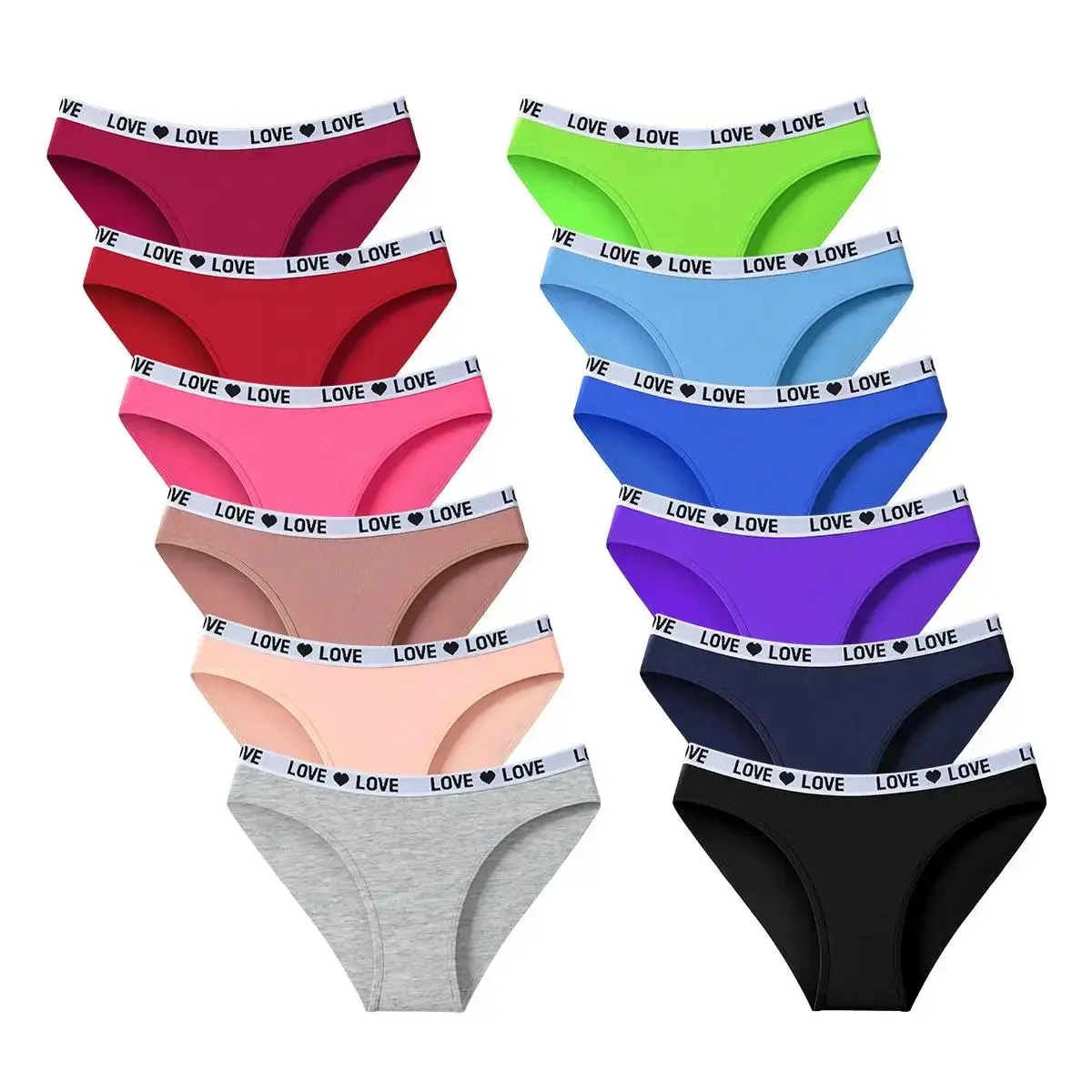 Women's Sports Cotton Panties, 12-Pack Mixed-Color Mid-Rise Underwear, Skin-Friendly Wide Elastic Waist, Breathable Stretch-Fit, Comfort-Focused for Daily Casual Wear
