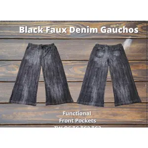 Black Faux Denim Capri Gauchos