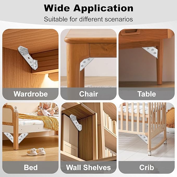 Spring Home Improvement Must-Have 20PCS Universal Stainless Steel Corner Bracket, Premium Angle Bracket with Screws, Triangular Furniture Corner Connectors for Wood Furniture, Drawers, Cabinets, Tables, and Chairs