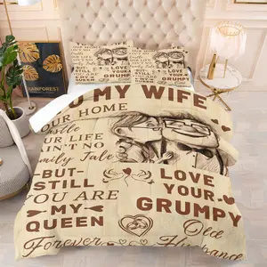Retro warm and sweet couple pattern printed quilt and 1/2 pillowcase (not including filling), comfortable and beautiful, sweet and warm bedroom decoration