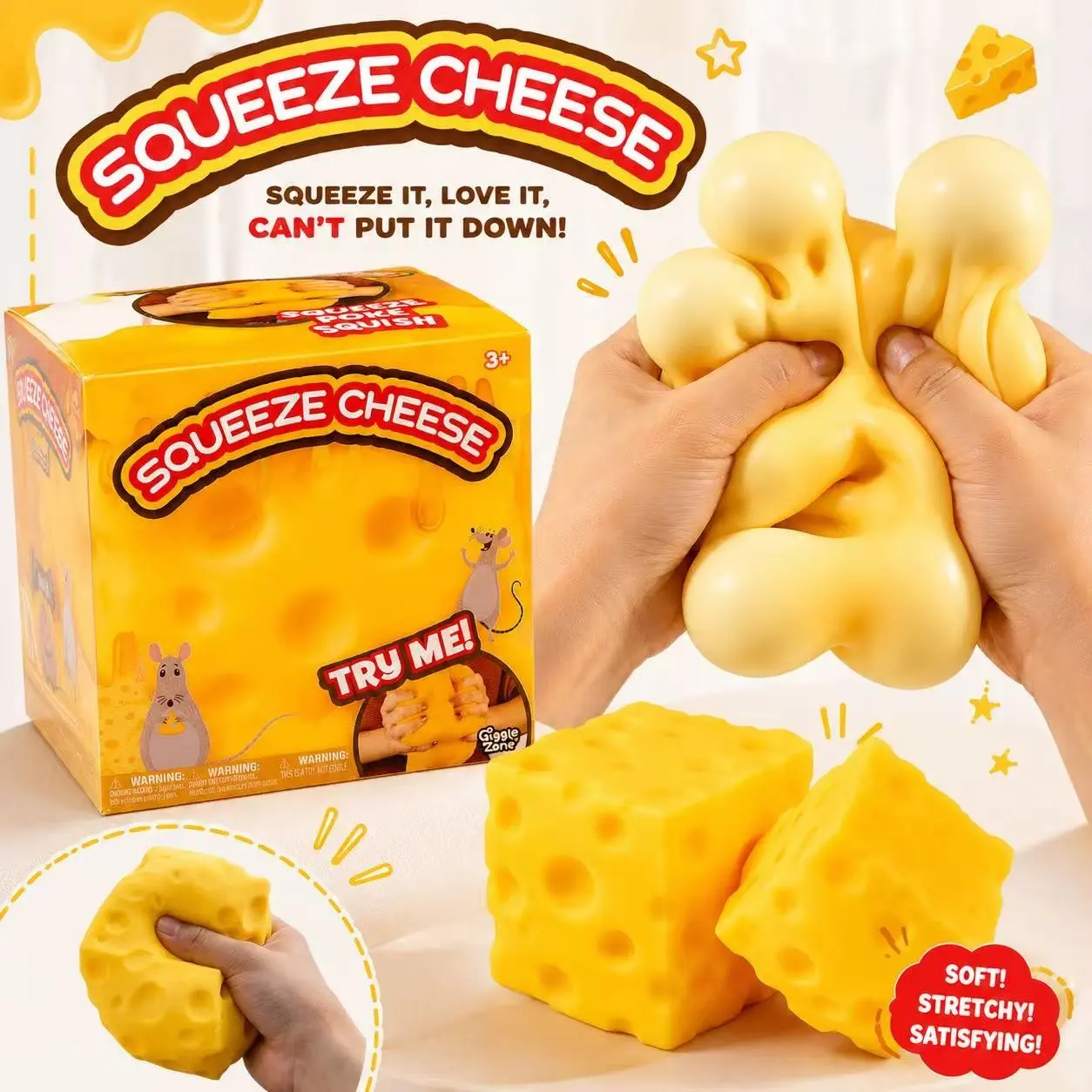 Extra Large Cheese Stress Relief Toy, Ultra Soft Stretchable Decompression Squishy Fidget Anxiety Relief Sensory Toy for Kids and Adults, Trendy Party Gift Idea