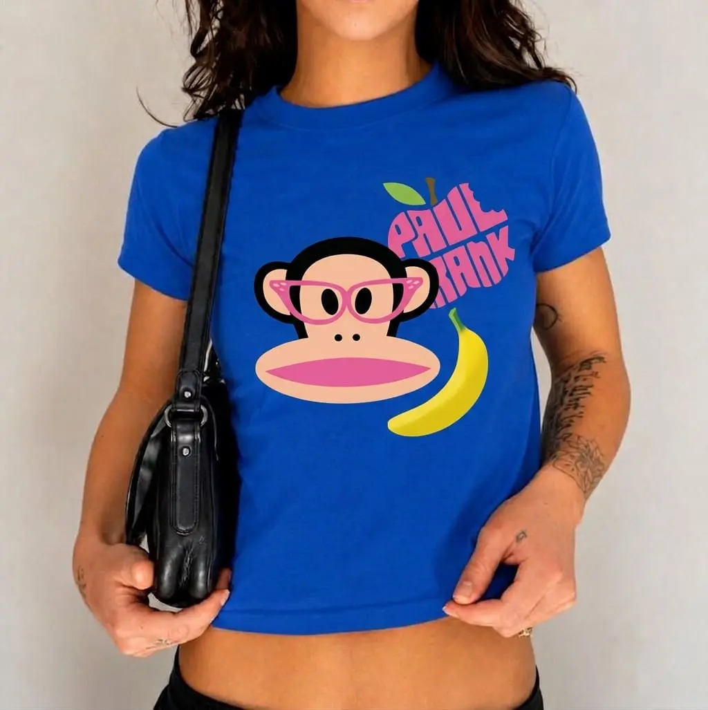 Y2K Paul Frank With Banana Women's baby tee, Cute shirt Vintage, y2k Inspired Baby Tee, aesthetic