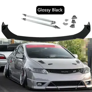 For Honda Civic SI 2006-2019 Front Bumper Lip Splitter Chin Spoiler + Strut Rods