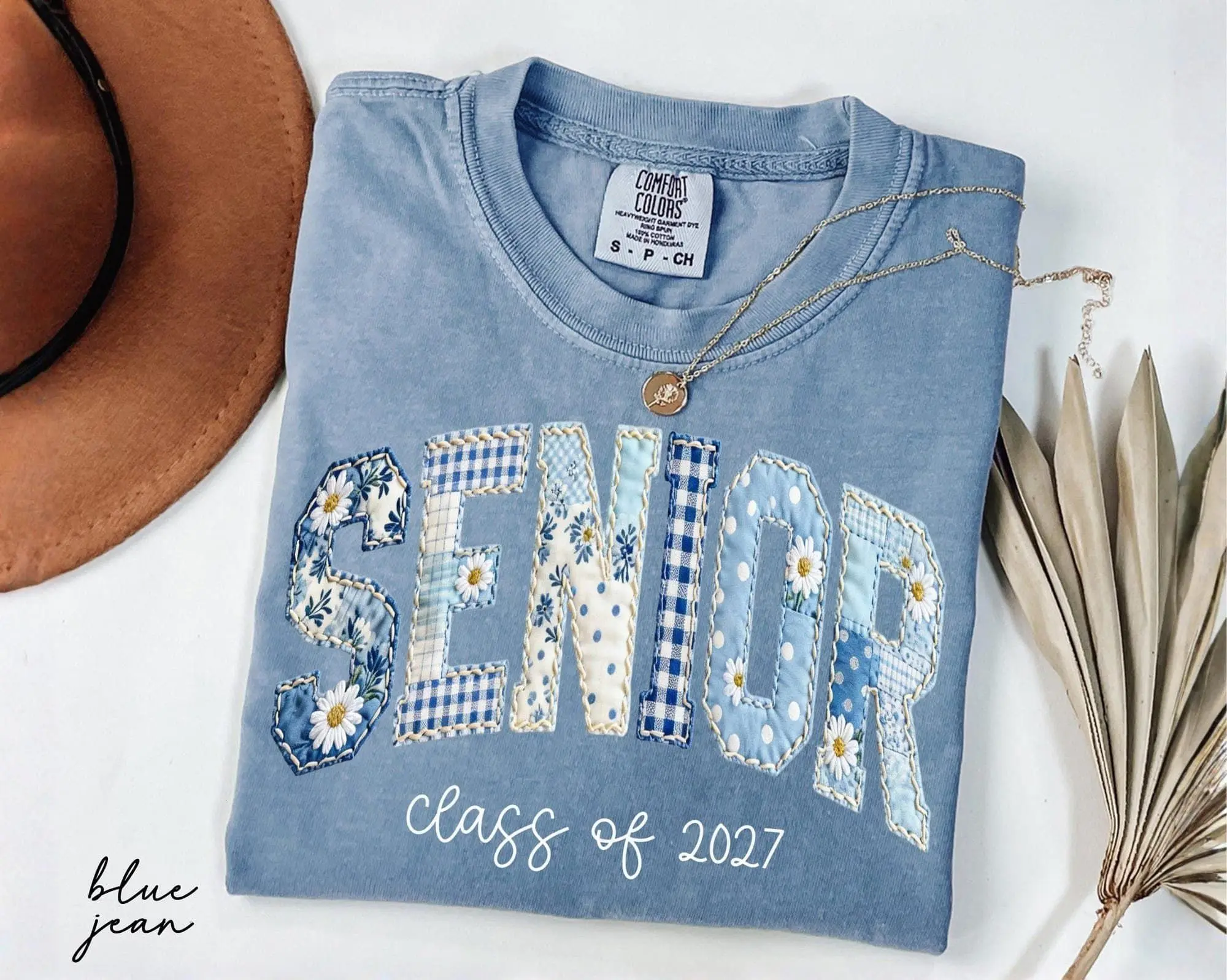Comfort Colors Senior Class Of 2027 Shirt, Floral Faux Patchwork Senior Tee, High School Graduation Gift, Senior Night Mom Gift,Senior Mama