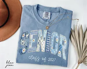 Comfort Colors Senior Class Of 2027 Shirt, Floral Faux Patchwork Senior Tee, High School Graduation Gift, Senior Night Mom Gift,Senior Mama