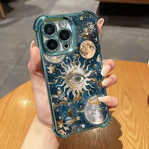 Sun-Eye Star Mantle Pattern Phone Case, Electroplated Cover with Airbag Shockproof Slim Soft TPU Cover for iPhone X 11 12 13 14 15 16 17 Pro Max Plus Air