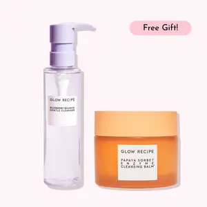 Glow Recipe Double Cleanse Essentials Kit, Blueberry Bounce Gentle Cleanser, Papaya Sorbet Enzyme Cleansing Balm, Hydrating & Clarifying Skin Care Bundle