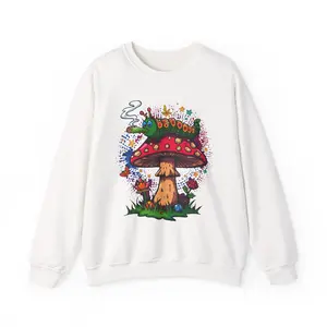 Psychedelic Mushroom and smoking Caterpillar sweatshirt | trippy hippie Illustration