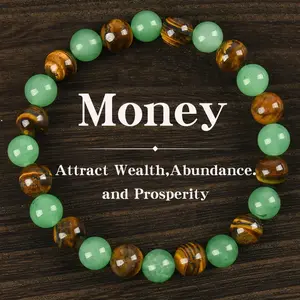 ARKENIA 1pc Money Attraction Bracelet aesthetic with Green Aventurine & Tiger Eye - blue friendship bracelet beaded jewelry protection bracelet encouragement gift fashion artificial bracelet of the day Colorblock Beaded Crystal Bracelet handmade