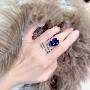 Adjustable opening ring Colorful and Bright Feibao Sapphire Ring Plated 18K Serpentine Sea Blue Zircon Sparkling Diamond Ring