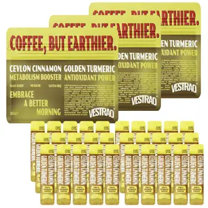 VESTRAO Golden Turmeric Ceylon Cinnamon Instant Coffee Super Brain Blend For Energy & Immune Support 100% Arabica Freeze Dried Powder L-Theanine 0 Sugar, Vegan, Keto Friendly 30 Sticks Value Pack Natural Caffeine Antioxidant-Rich Cold Water Soluble