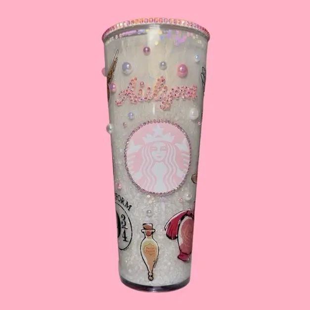 Snowglobe Acrylic Tumbler with Personal Design and Pearl Accents