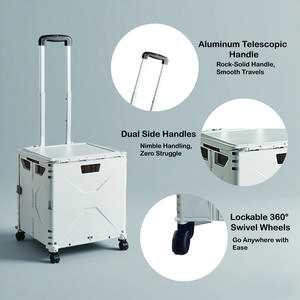 Sleek White Folding Wagon Cart with 360° Wheels - Lightweight Portable Utility Cart for Grocery, Camping & Beach，Compact Rolling Collapsible Wagon for Shopping, Outings, Travel，Tucks Neatly in a Closet, Car Trunk, or Behind the Door