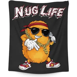 Funny Print Chicken Nugget Blanket - Anti-Pilling, Soft, Fuzzy, Warm Flannel Throw - Multi-Size Option Including 40x50 in - Ideal for Travel, Office - Gift for Kids