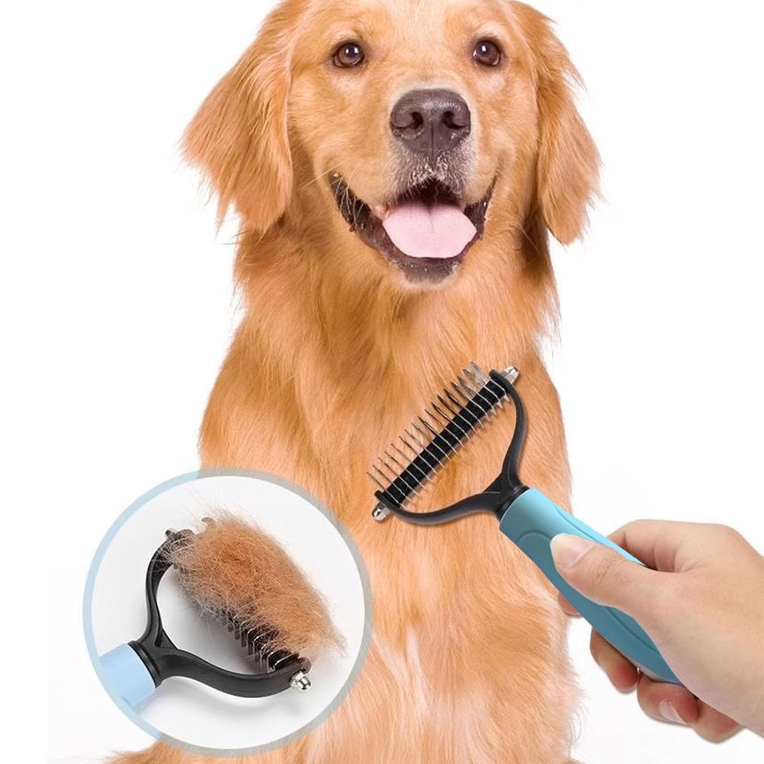 Pet Combs Professional Pet Deshedding Brush 2 Sided Dematting Dog Comb Cat Brush Rake Puppy Grooming Tools Undercoat Shedding Flying Hair(Blue and Pink),Summervibes