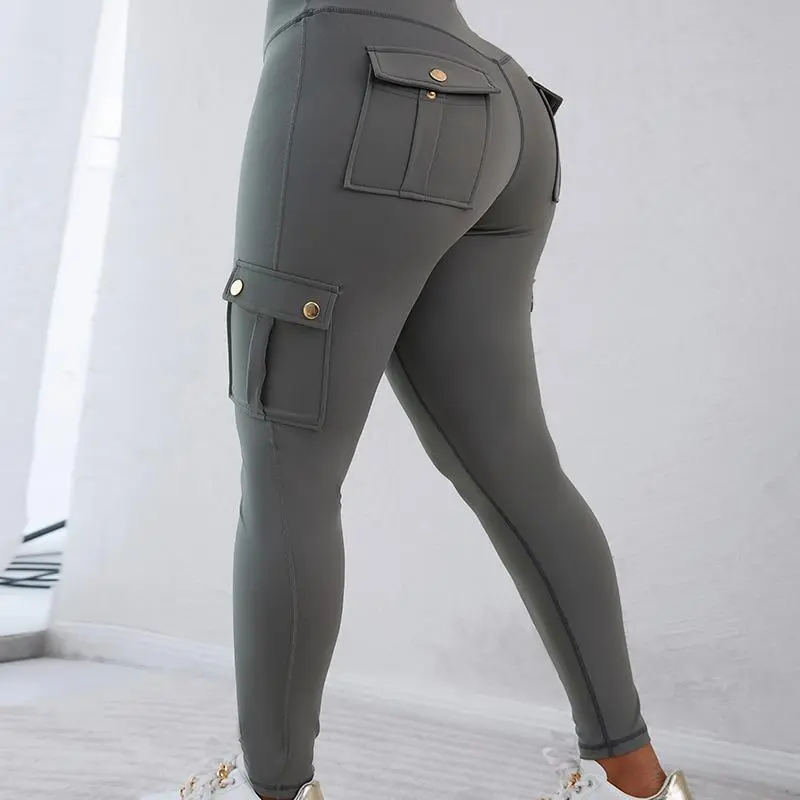 CHICME Womens Butt Lifting Leggings with Flap Pockets High Waist Tummy Control Workout Cargo Leggings Yoga Pants