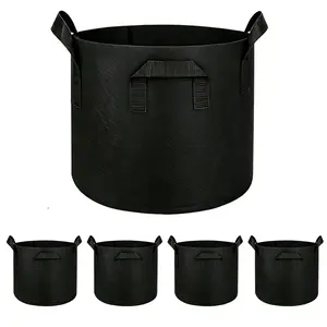 5 Pack 5 Gallon Grow Bags, Thickened Aeration Nonwoven Fabric Plant Pots with Handles, Heavy Duty 300G Garden Planting Bag for Tomato, Potato, Strawberry, Vegetable, Fruits and Flowers