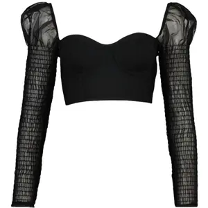 Mesh long sleeves crop top