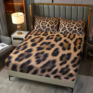 3pcs Leopard Print Fitted Sheet Set, Faux Fur Look Leopard Bed Sheet Set, Soft Microfiber Bedding Set (No Filler), Luxury Wild Animal Print Decor for Kids Boys Girls Bedroom & Dorm Room