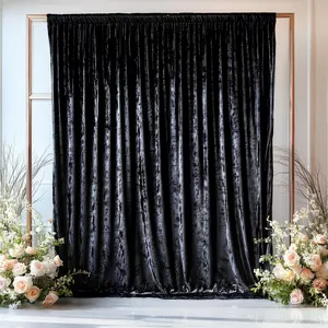 Crushed Velvet Backdrop Curtain – Black 5ft x 14ft Event Drape with Rod Pocket, Privacy Panel for Photo Booths & Events